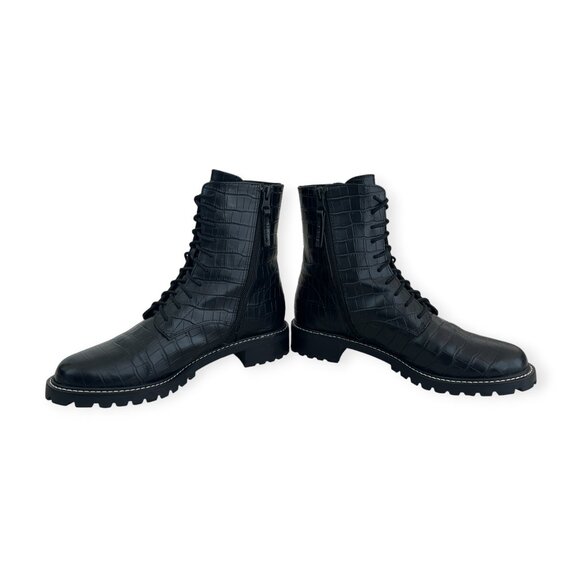 Reformation Amelia Croc-Embossed Black Leather Lace Up Combat Boots | Size 7.5 - Picture 8 of 12